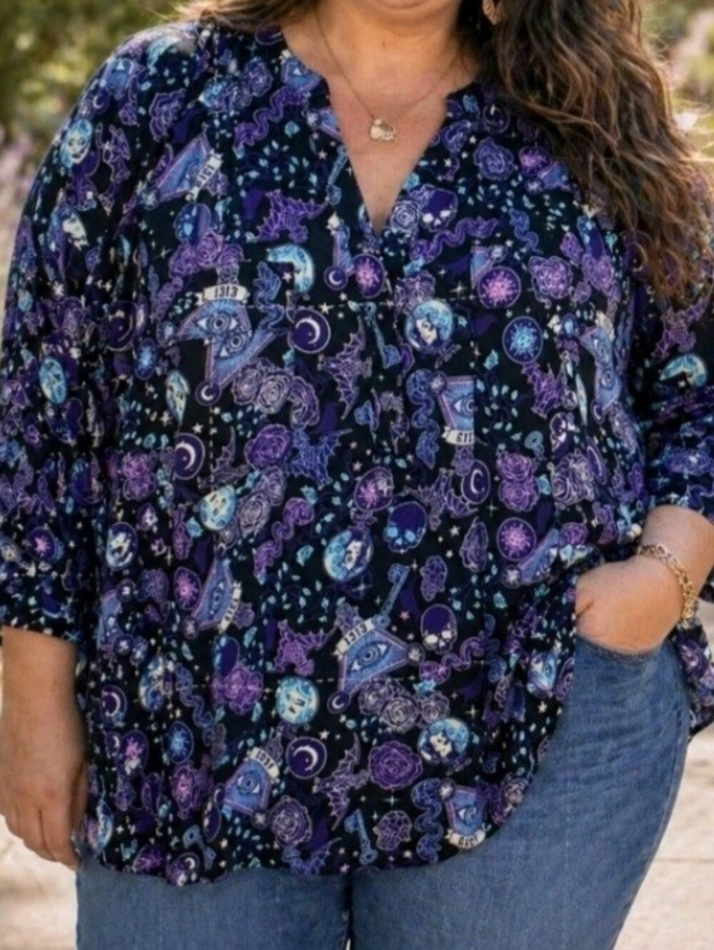 Torrid Disney Haunted Mansion Chiffon Button Down Tunic Shirt Leota Plus Size 3